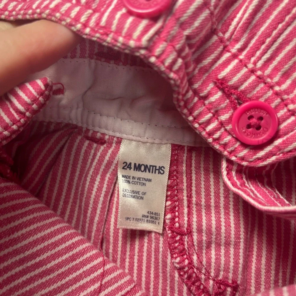 Vintage‎ OshKosh B’gosh Vestbak Pink White Stripe Shortalls Girls 24M